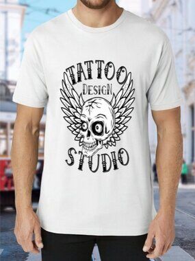 Tattoo Design Studio Graphic Tee - White with Black Print